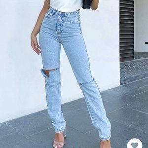 NWOT She's All That Straight Leg Denim Jeans Washed Blue - White Fox